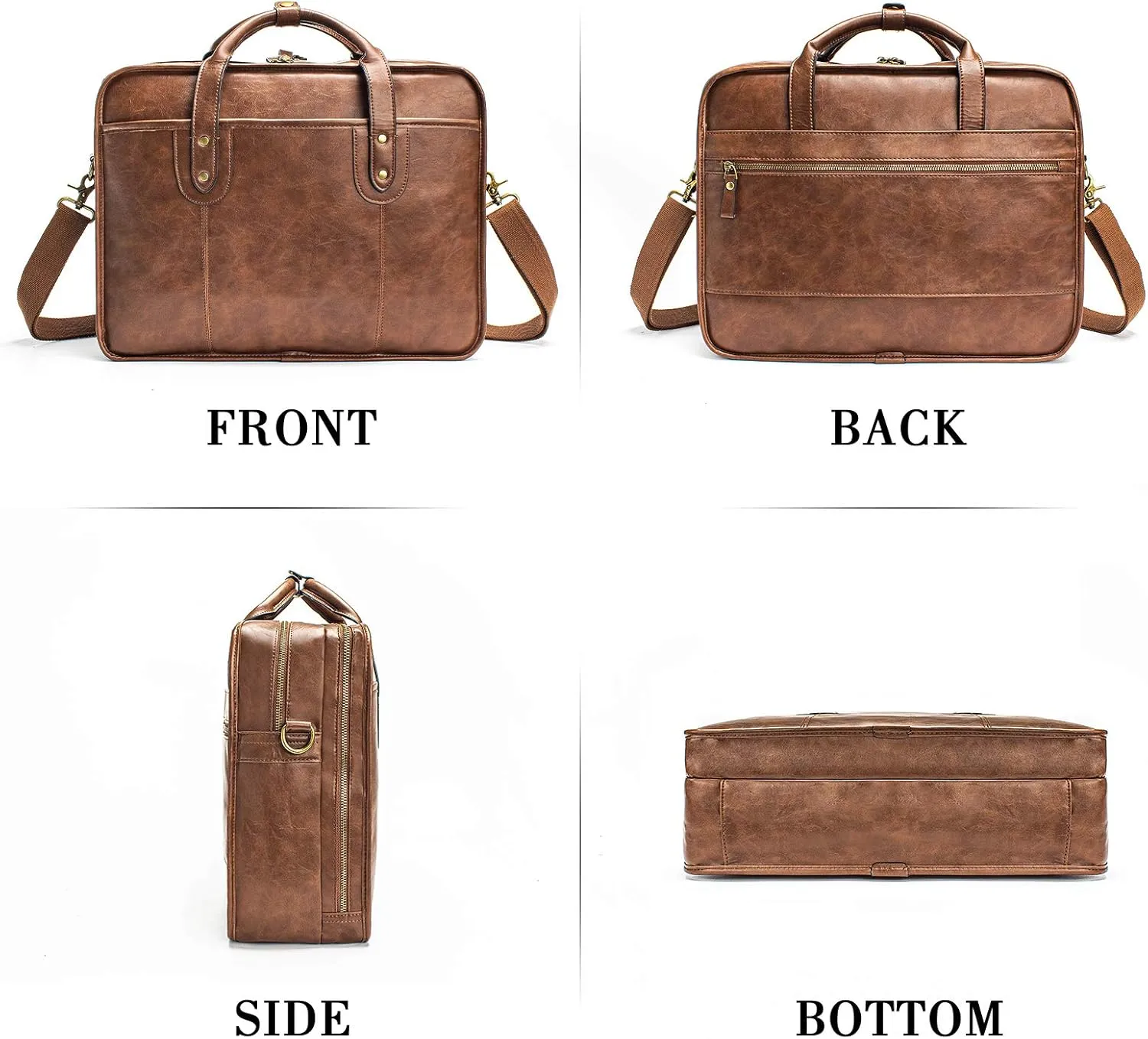 Leather Briefcases for Men 15.6 Inch Business Computer Bag Laptop Bag for Men Water Resistance Travel Messenger Bag