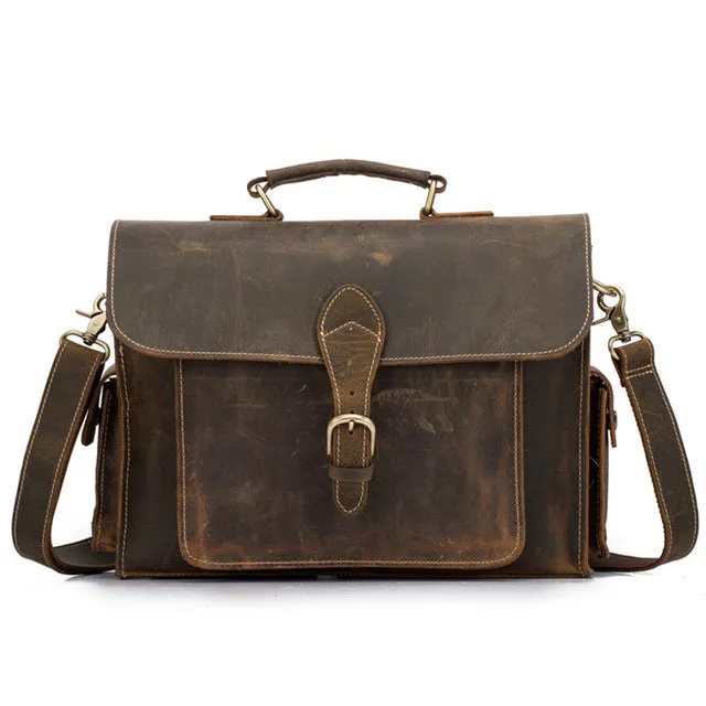 Leather Crazy Horse 15 Inch Cowhide Briefcases Handbag