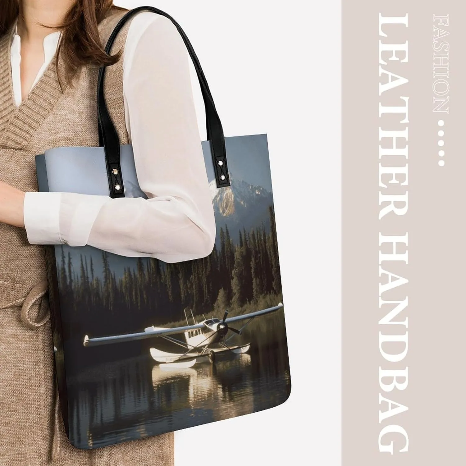 Leather Handbag for Women Tote Bag with Magnetic Buckle Cute Snowboard Snowman Crossbody Bag Shoulder Bag