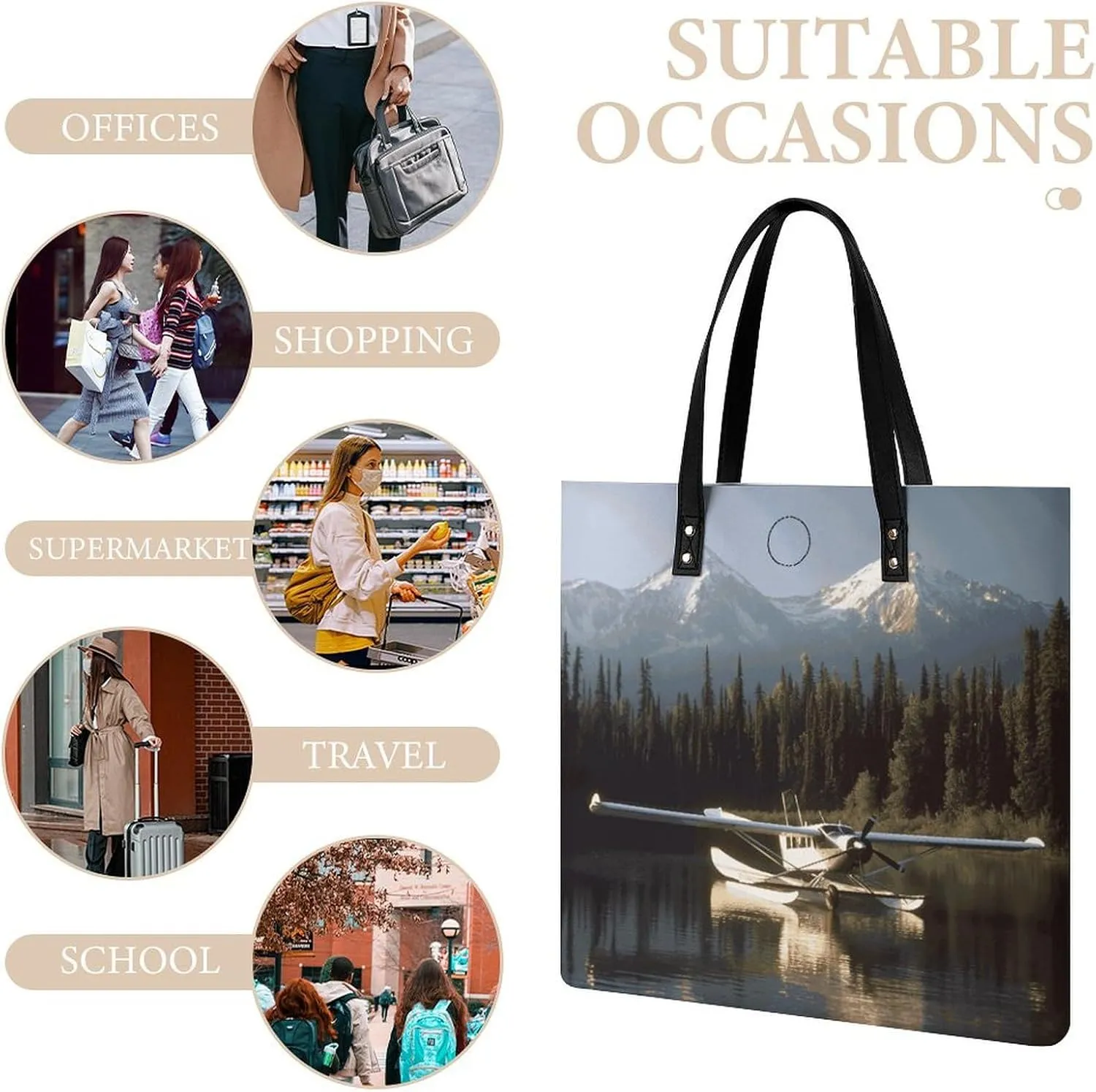 Leather Handbag for Women Tote Bag with Magnetic Buckle Cute Snowboard Snowman Crossbody Bag Shoulder Bag