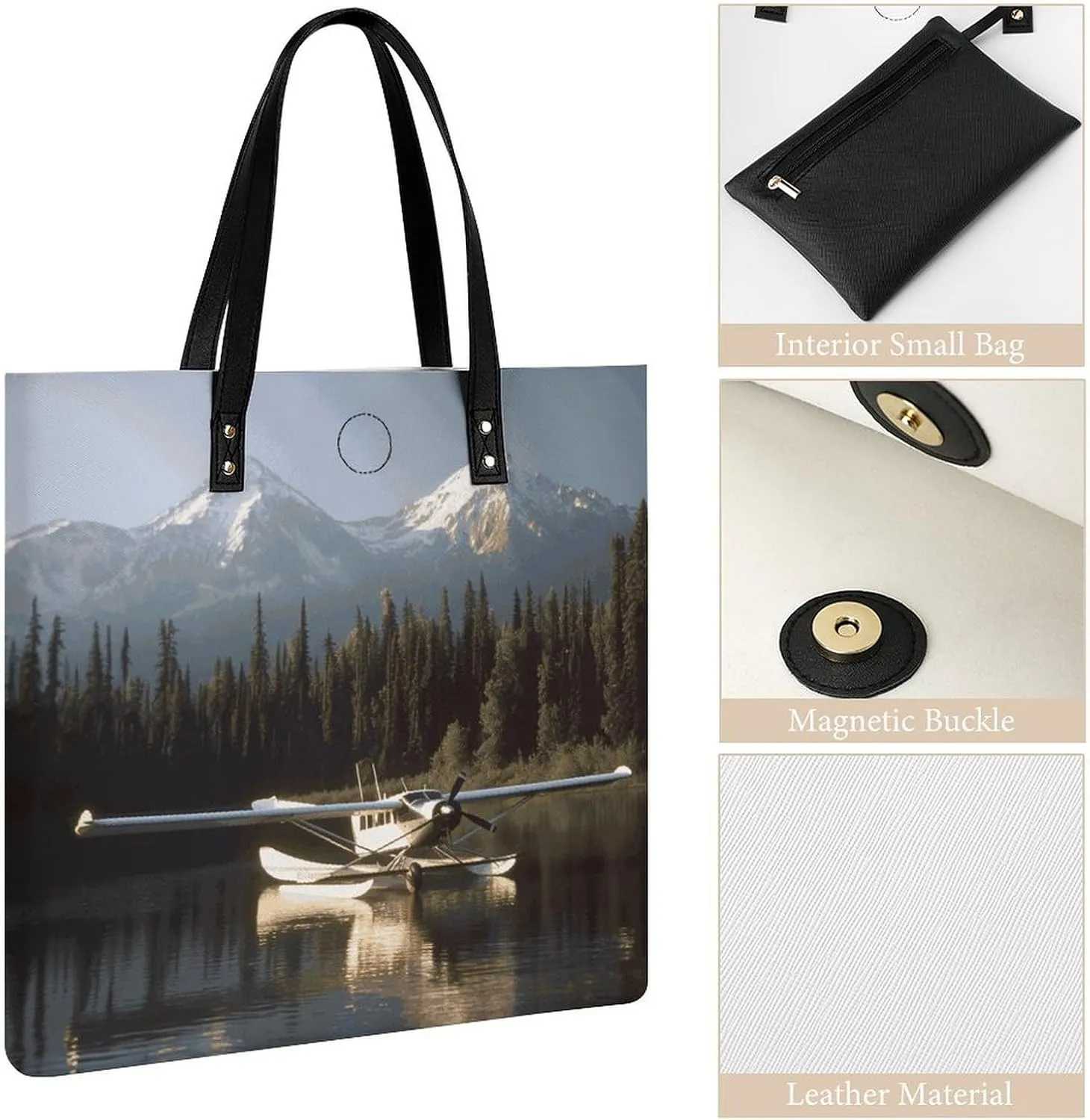 Leather Handbag for Women Tote Bag with Magnetic Buckle Cute Snowboard Snowman Crossbody Bag Shoulder Bag