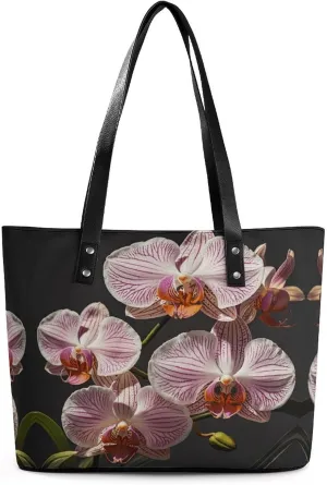 Leather Lady's Handbag Ophelia Orchid Print Leather Tote Bags For Women Trendy Ladies Shoulder Bag for Work, Travel, Casual Use