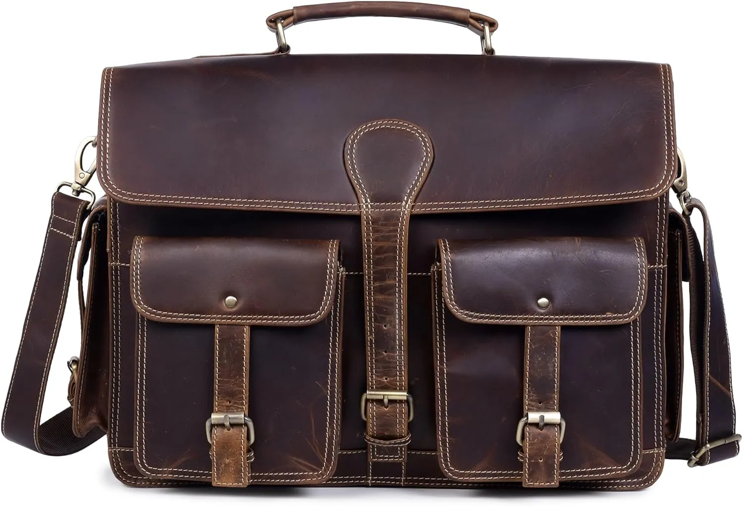 Leather Laptop Bag for Men Satchel Briefcases for Men and Women for Office Work, College, Gifting, Travel with Mens Shoulder Bags Crossbody Mens Messenger Bags 16 inch Laptop Bag - Brown
