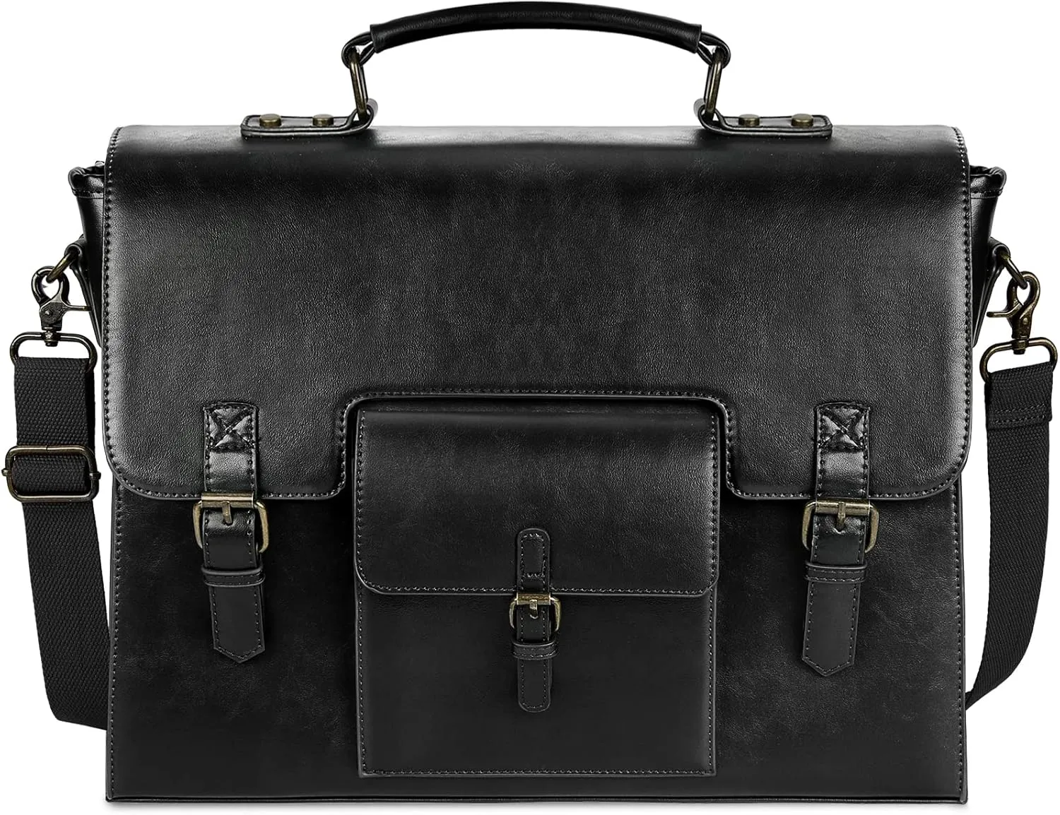 Leather Messenger Bag for Men Women 15.6 Inch Waterproof Vintage Leather Laptop Briefcase Large Satchel Shoulder Bag Office Travel College Computer Laptop Bag, Black