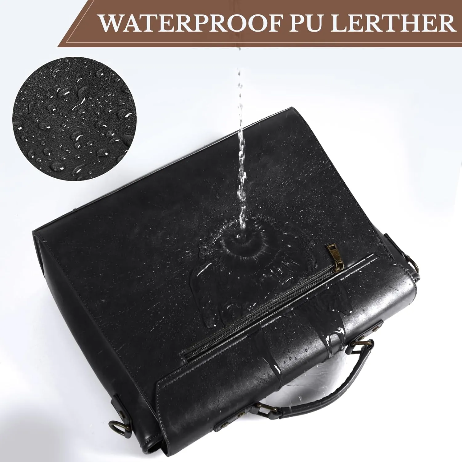 Leather Messenger Bag for Men Women 15.6 Inch Waterproof Vintage Leather Laptop Briefcase Large Satchel Shoulder Bag Office Travel College Computer Laptop Bag, Black