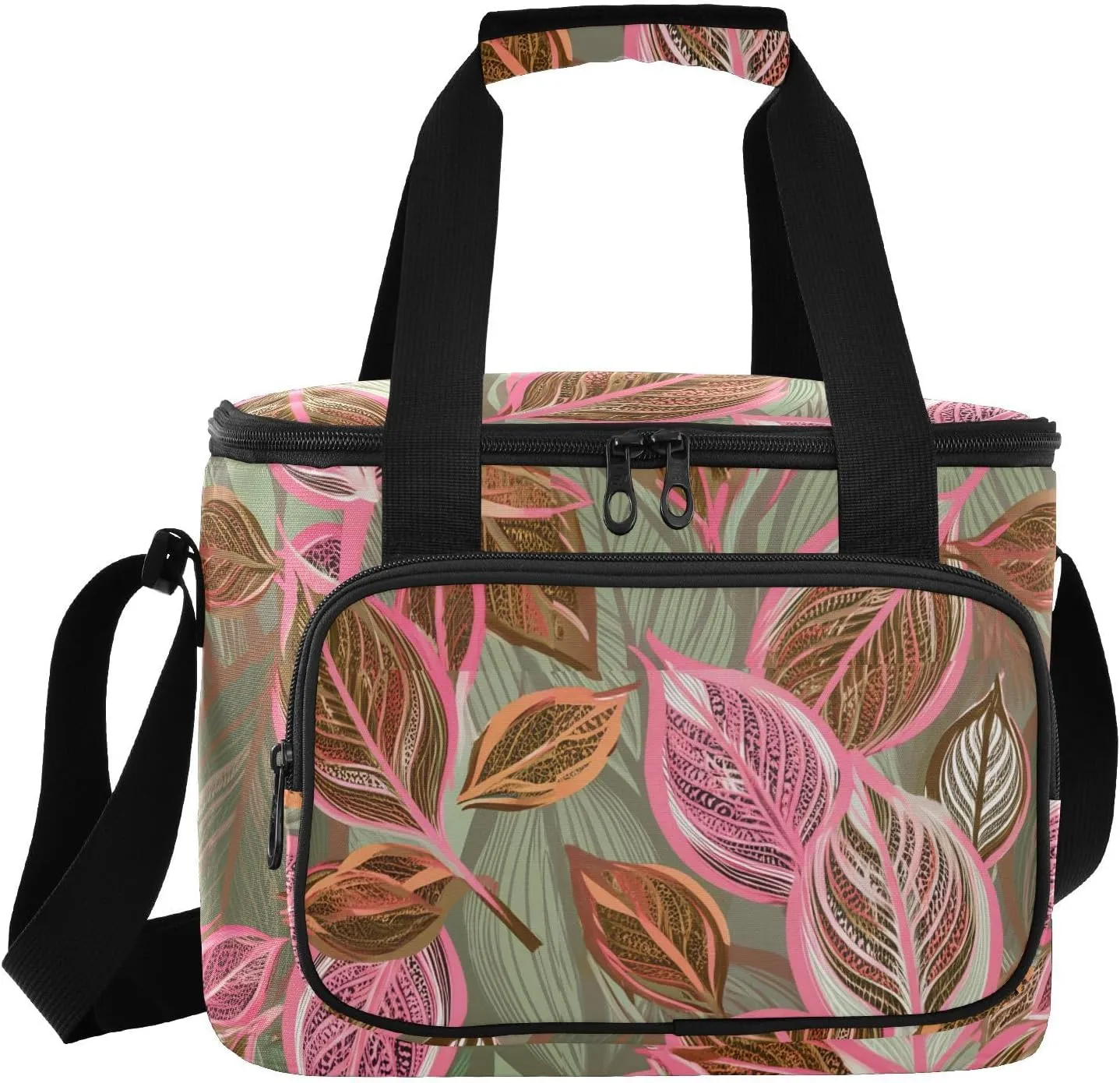 Leaves Olive Green Insulated Cooler Bag for Women Men Leakproof 24 Can Camping Cooler Totes for Grocery Office