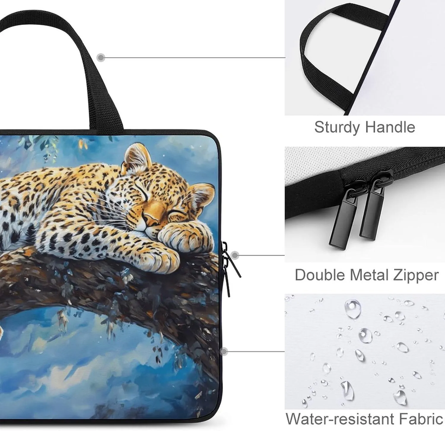 Leopard Sleeping On Tree Branch Laptop Sleeve Portable Waterproof Computer Bag Pouch Handbag Protective Sleeve