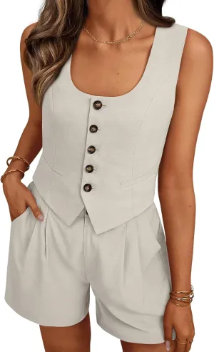 LILLUSORY Women Summer Two Piece Vest Short Sets Business Casual Outfits 2025 Trendy Dressy Suit Spring Matching Clothing