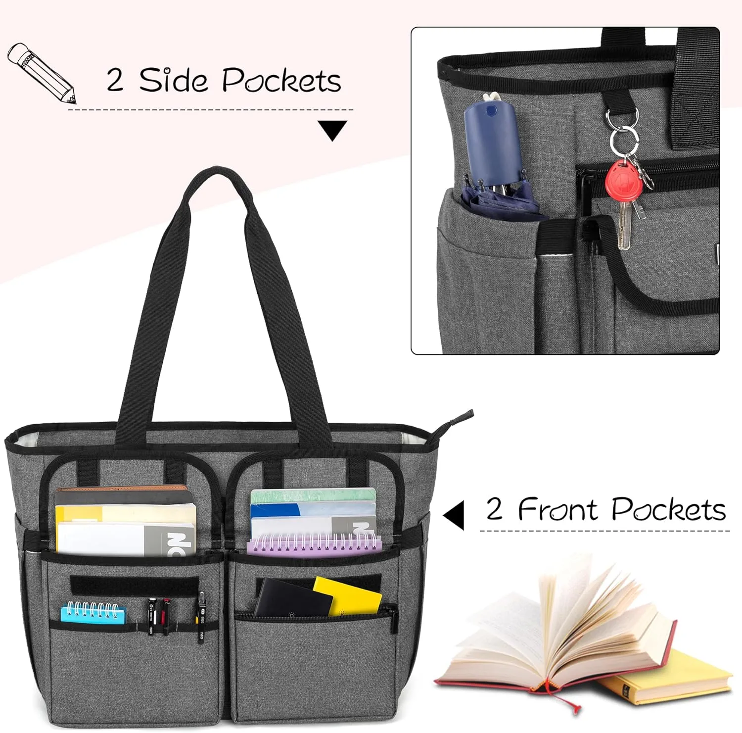 LoDrid Teacher Bag with Bottom Pad, Separated Storage Laptop Layer (up to 15.6 Inch), Teacher Bags and Totes for Women
