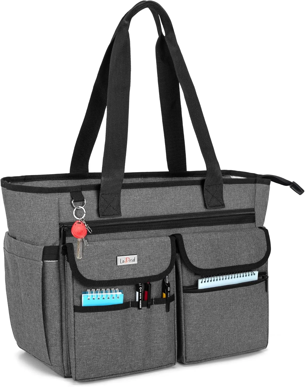 LoDrid Teacher Bag with Bottom Pad, Separated Storage Laptop Layer (up to 15.6 Inch), Teacher Bags and Totes for Women
