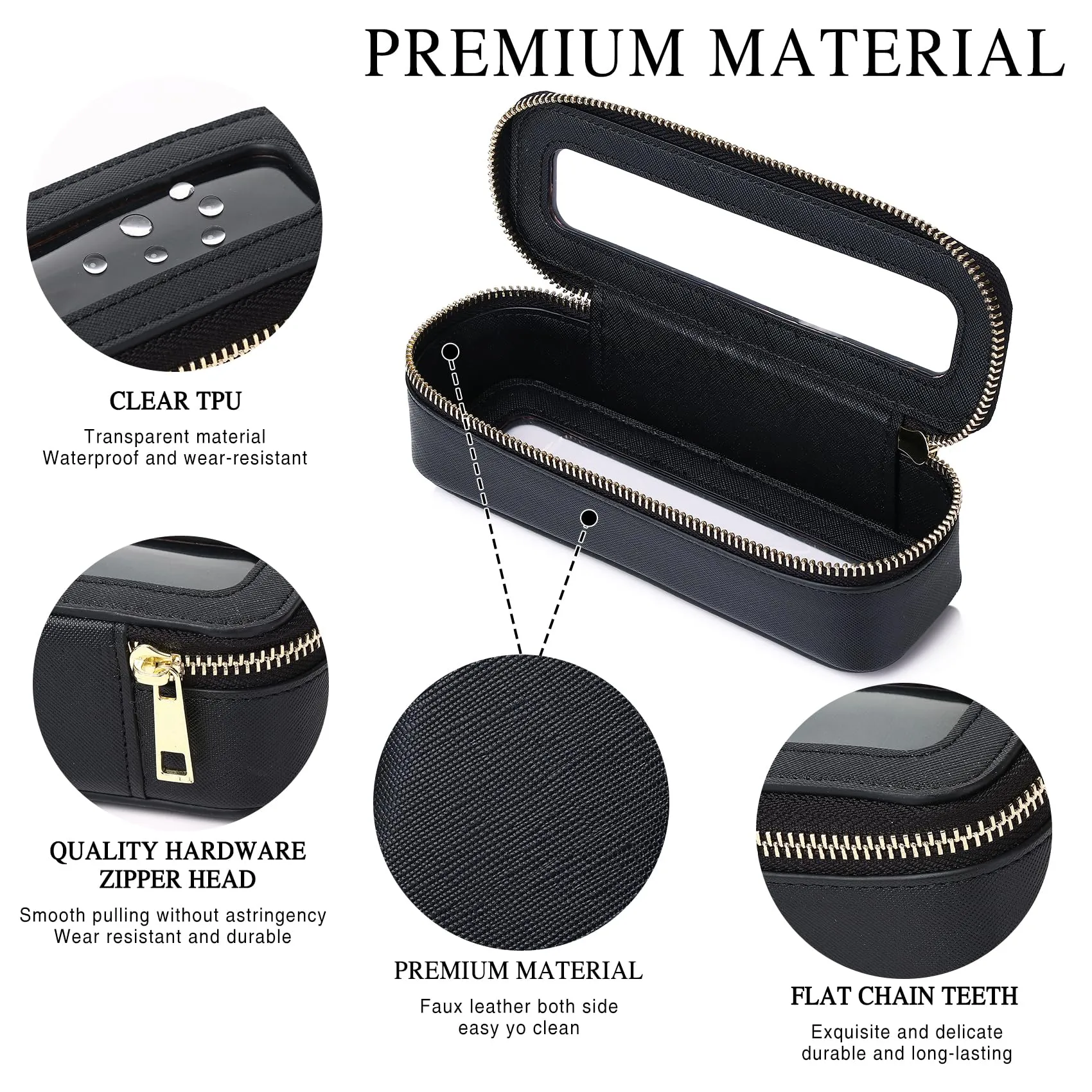 LOFOWN Travel Makeup Bag with Brush Case Portable Transparent Cosmetic Bag and Toiletry Bag Waterproof Makeup Organizer with Zipper Car Essential for Women (Black, L Slim)