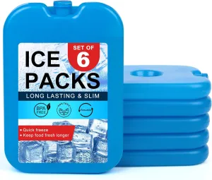 LotFancy Ice Packs for Cooler and Lunch Box, Reusable Freezer Packs for Lunch Bags, Slim Blue Ice Blocks, Long Lasting, Refreezable Flat Cool Packs for Food, Drinks, Milk