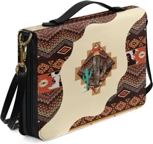 Lotusorchid Aztec Style Bible Cover Case for Women, Cactus Bible Bag for Men, Study Bible Book Cover with Detachable Shoulder Strap, Bible Accessories for Christian Gift, Multicolor, M
