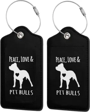 Love and Pit Bulls Leather Baggage Bag Luggage Tags with Stainless Steel Loop and Privacy Cover