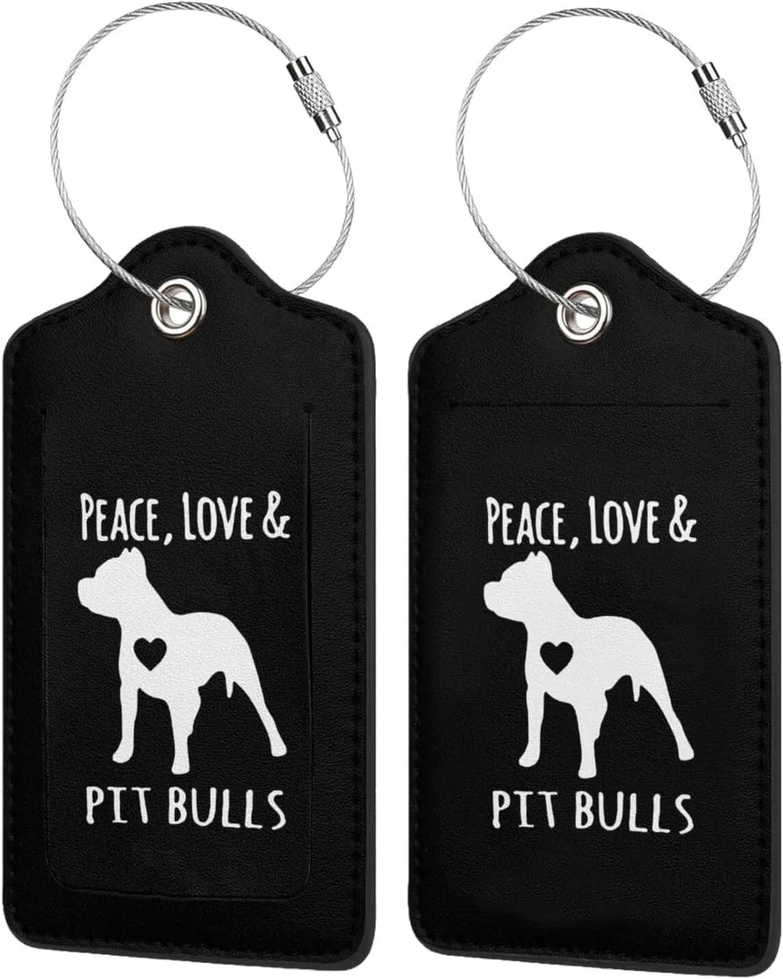 Love and Pit Bulls Leather Baggage Bag Luggage Tags with Stainless Steel Loop and Privacy Cover