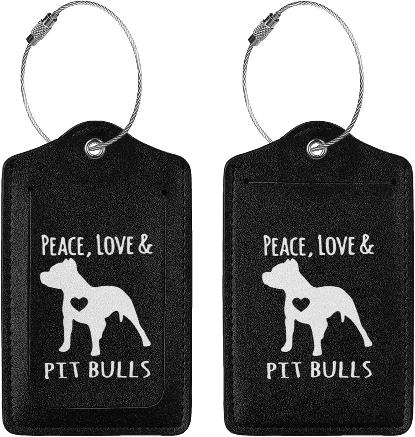 Love and Pit Bulls Leather Baggage Bag Luggage Tags with Stainless Steel Loop and Privacy Cover
