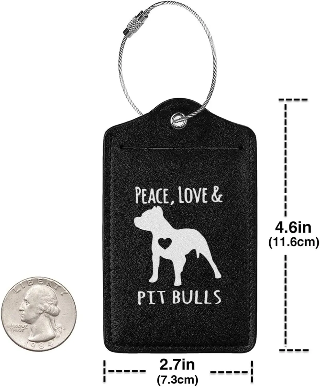 Love and Pit Bulls Leather Baggage Bag Luggage Tags with Stainless Steel Loop and Privacy Cover