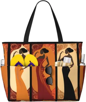 Love Mom Large Beach Tote Bag with Zipper, Happy Mothers Day Pool Gym Bags for Women Weekender Travel