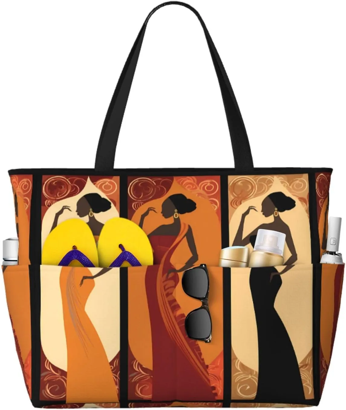 Love Mom Large Beach Tote Bag with Zipper, Happy Mothers Day Pool Gym Bags for Women Weekender Travel