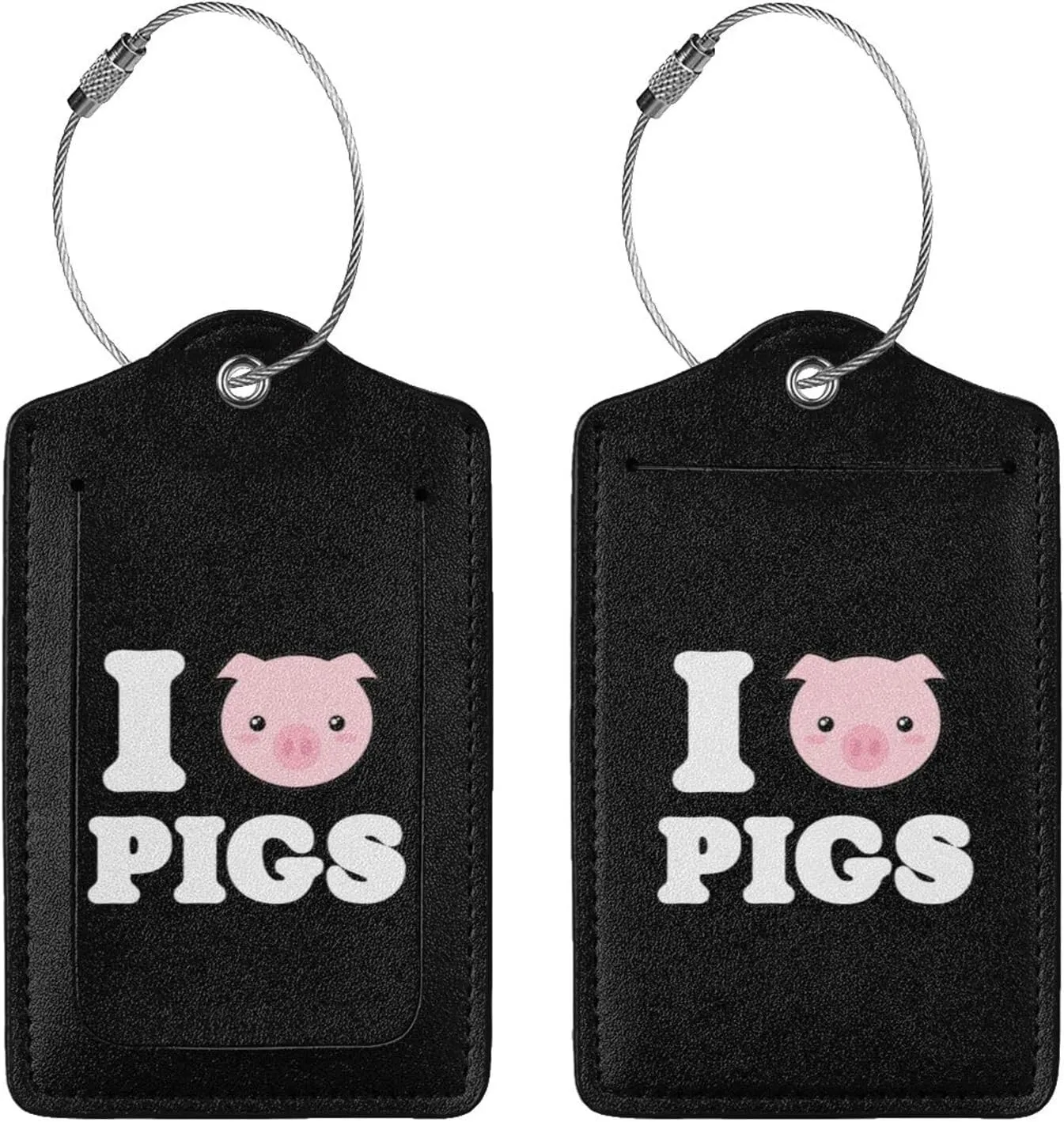 Love Pigs Leather Baggage Bag Luggage Tags with Stainless Steel Loop and Privacy Cover