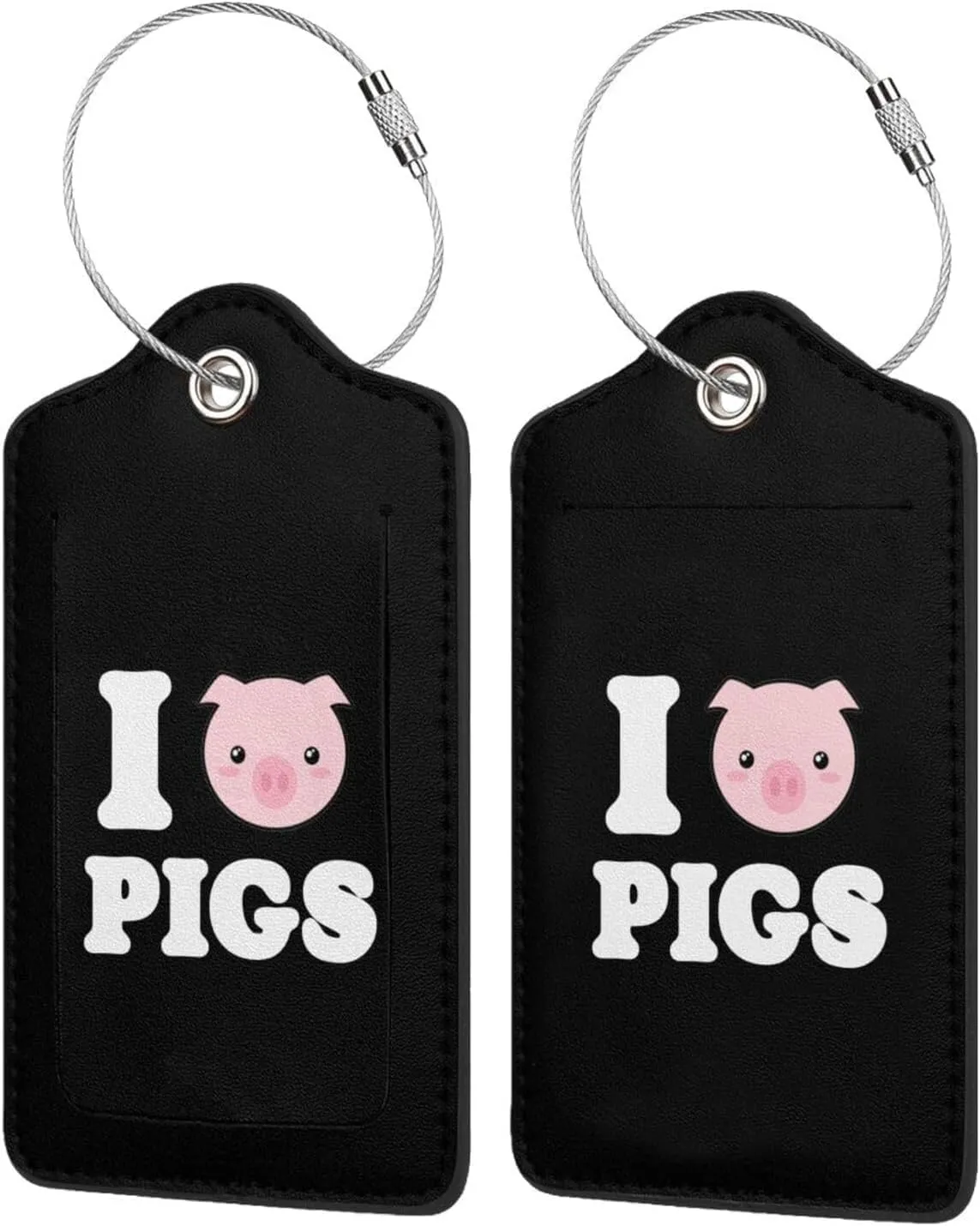 Love Pigs Leather Baggage Bag Luggage Tags with Stainless Steel Loop and Privacy Cover