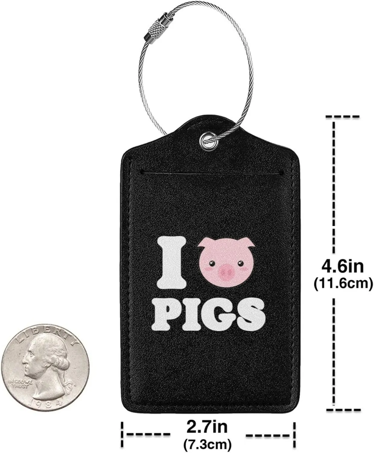 Love Pigs Leather Baggage Bag Luggage Tags with Stainless Steel Loop and Privacy Cover