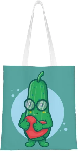 Lovely Cucumber Tote Bag for Women Canvas Shopping Bags Reusable Beach Bag Grocery Bags Tote Shoulder Bag Gift Bags