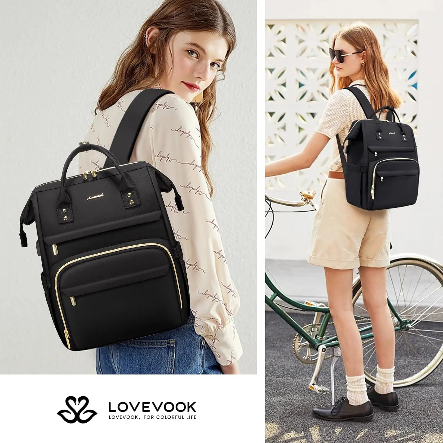 LOVEVOOK Laptop Backpack for Women, Teacher Nurse Bag, Work Bag, Anti-Theft Travel Backpack with USB Charging Port, 14 Inch Backpack for College Business Casual
