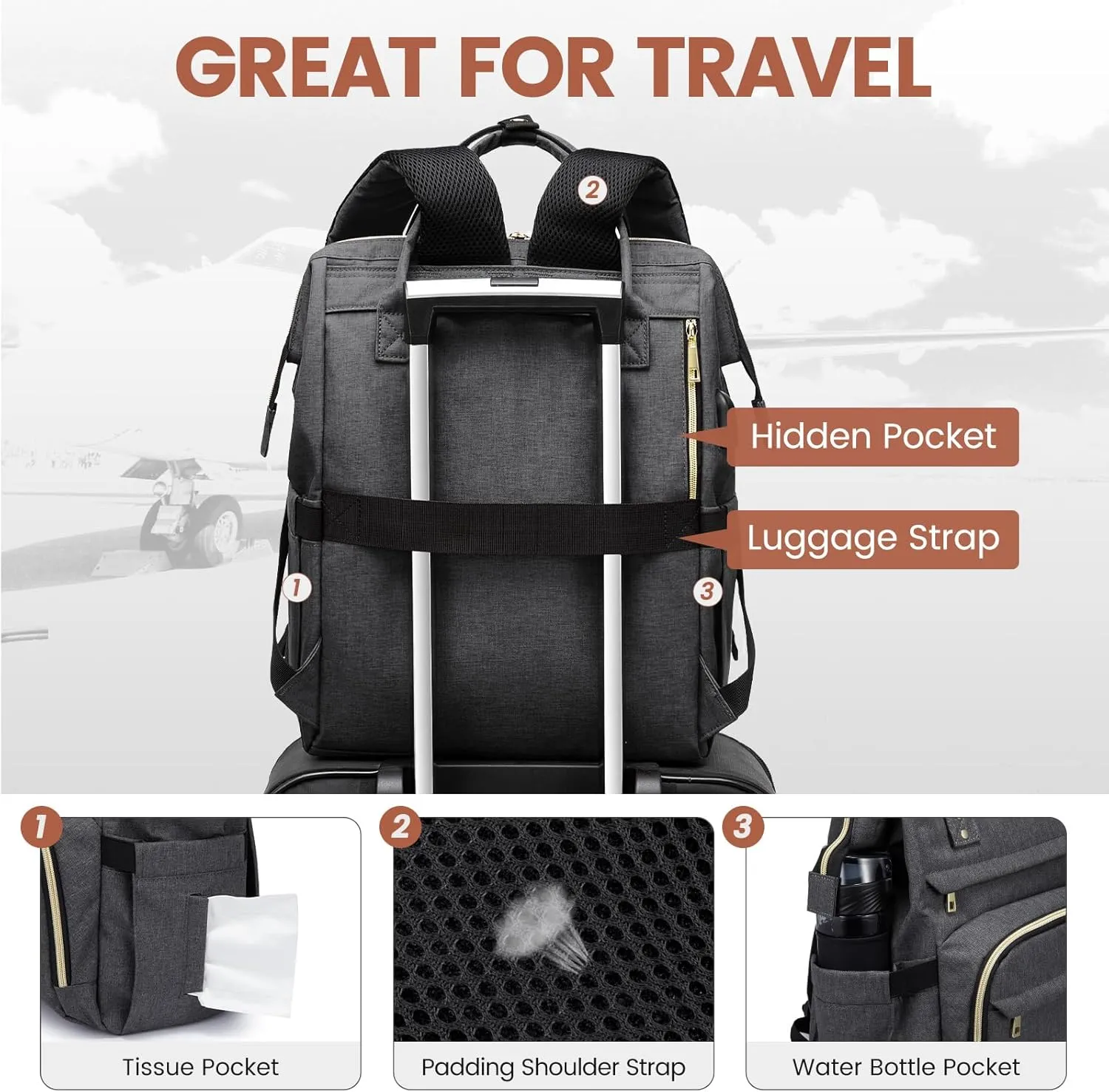 LOVEVOOK Laptop Backpack for Women,15.6 Inch Professional Womens Travel Backpack Purse Computer Laptop Bag Nurse Teacher Backpack,Waterproof College Work Bag Carry on Back Pack with USB Port,Dark Grey