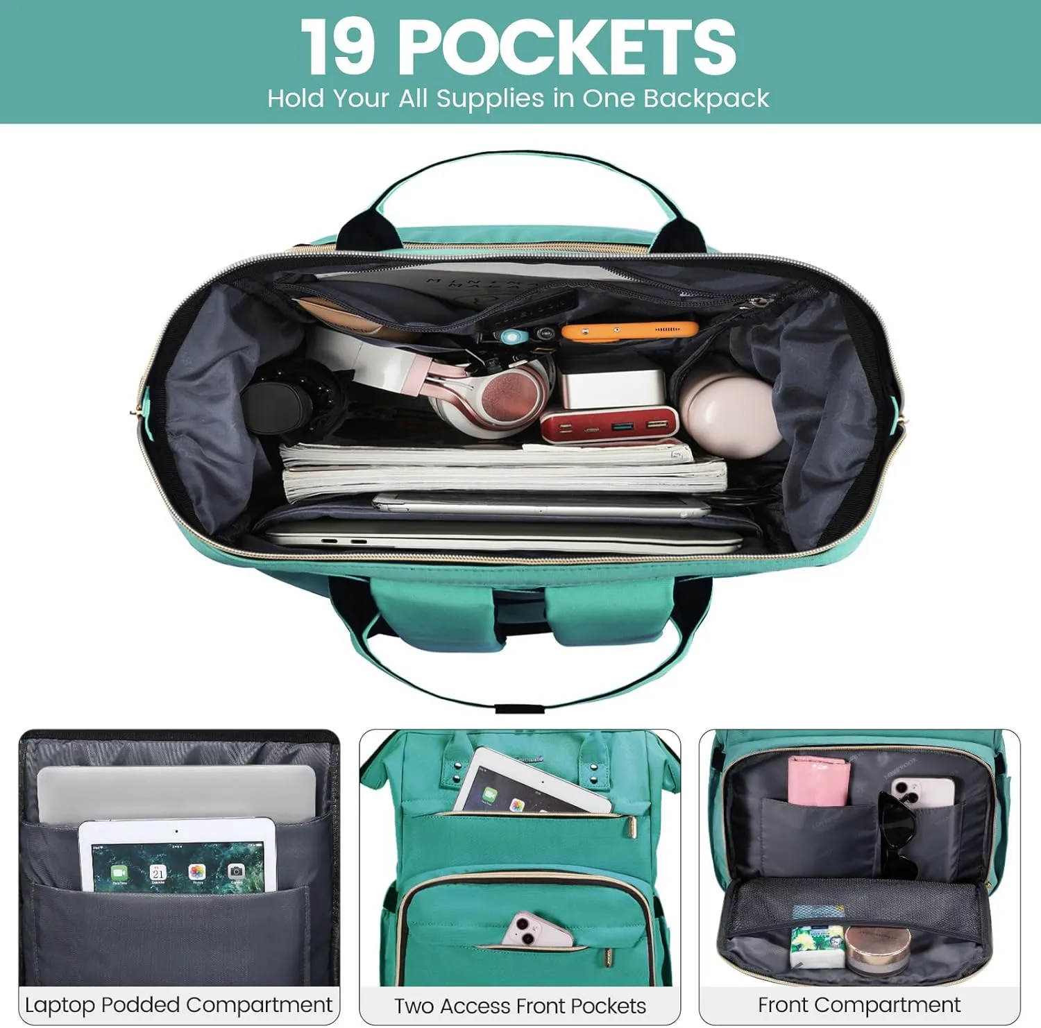 LOVEVOOK Laptop Backpack for Women,15.6 Inch Professional Womens Travel Backpack Purse Computer Laptop Bag Nurse Teacher Backpack,Waterproof College Work Bag Carry on Backpack with USB Port,Mint Green