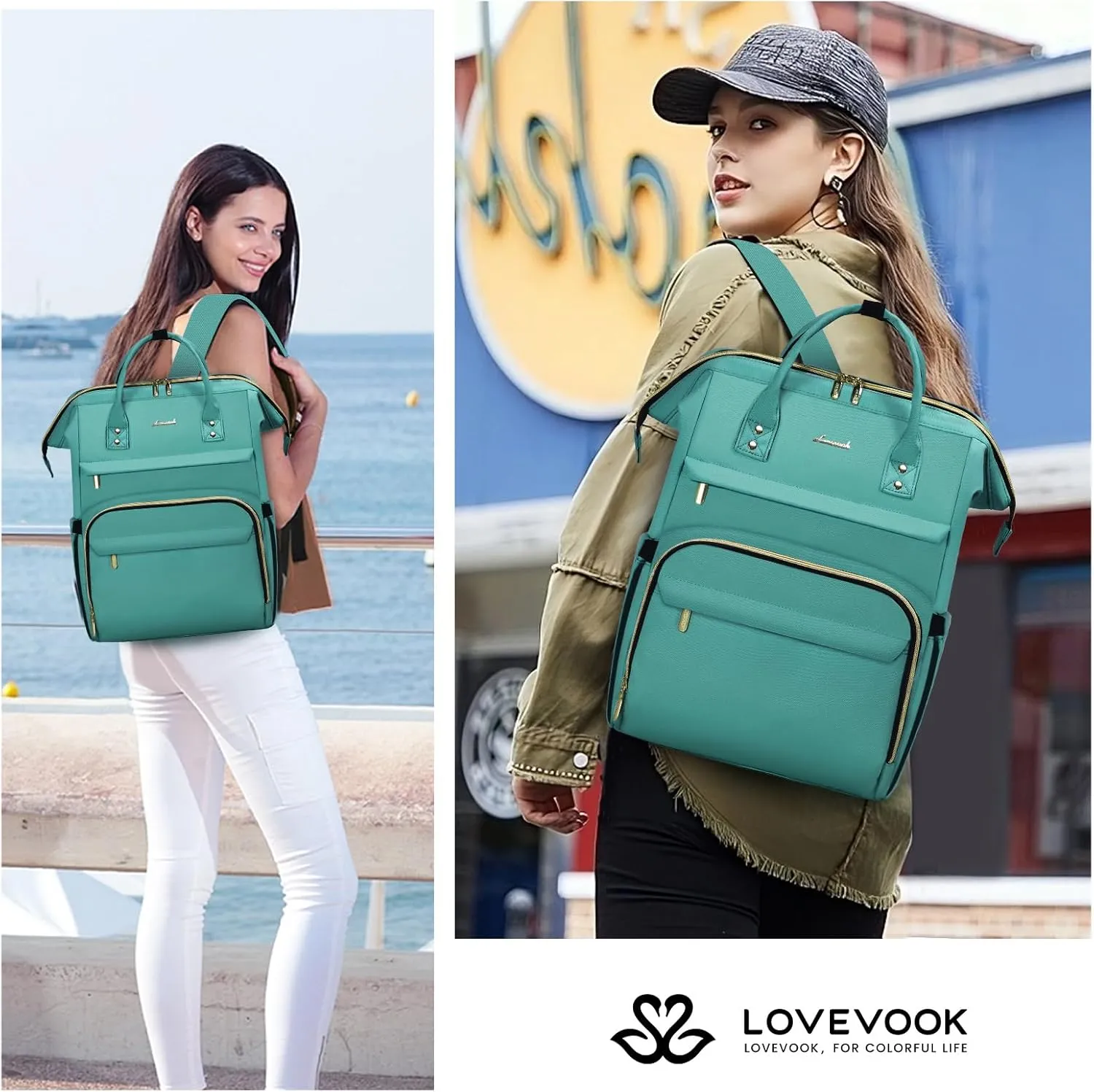 LOVEVOOK Laptop Backpack for Women,15.6 Inch Professional Womens Travel Backpack Purse Computer Laptop Bag Nurse Teacher Backpack,Waterproof College Work Bag Carry on Backpack with USB Port,Mint Green