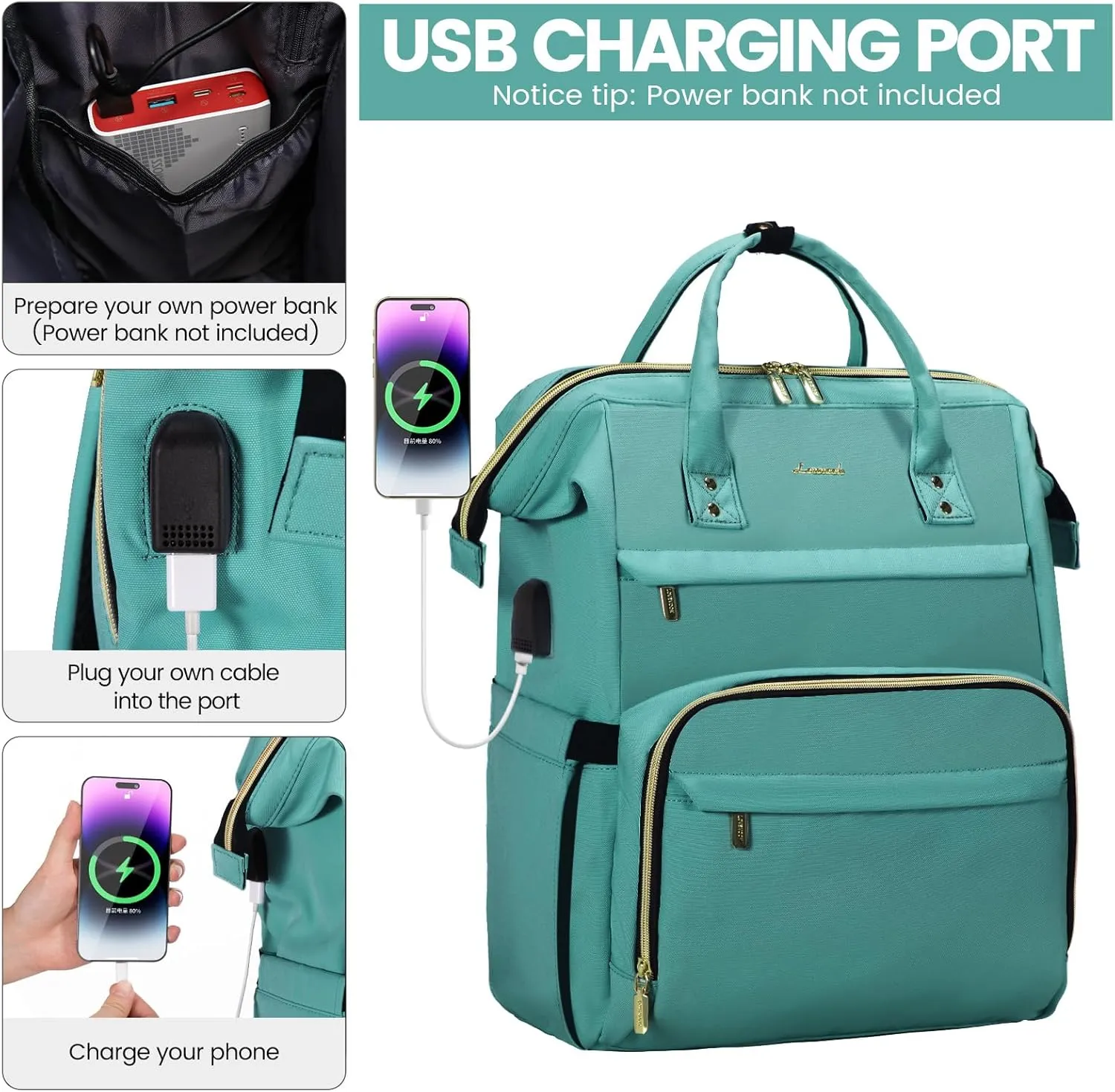LOVEVOOK Laptop Backpack for Women,15.6 Inch Professional Womens Travel Backpack Purse Computer Laptop Bag Nurse Teacher Backpack,Waterproof College Work Bag Carry on Backpack with USB Port,Mint Green