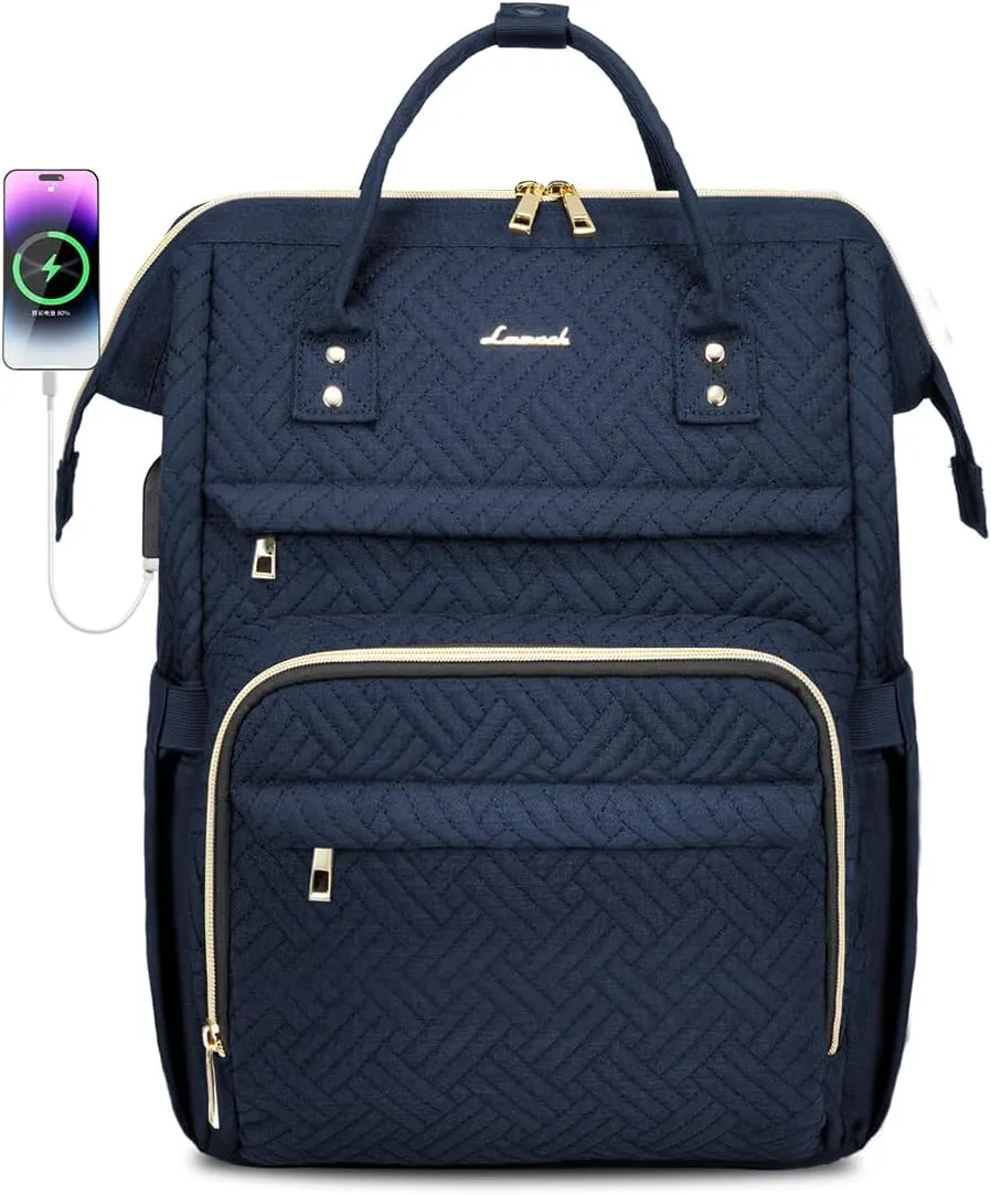 LOVEVOOK Laptop Backpack for Women,15.6 Inch Professional Womens Travel Backpack Purse Computer Laptop Bag Nurse Teacher Backpack,Waterproof Work Bags Carry on Back Pack with USB Port,Dark Blue Plait