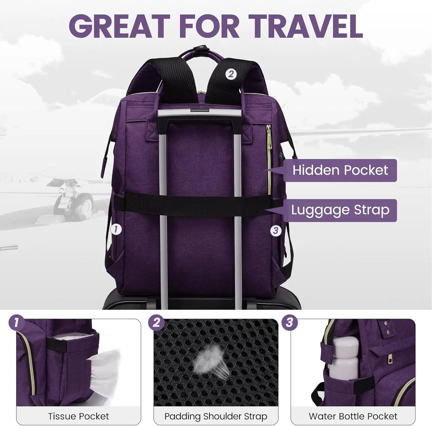 LOVEVOOK Laptop Backpack for Women,15.6 Inch Professional Womens Travel Backpack Purse Computer Laptop Bag Nurse Teacher Backpack,Waterproof Work Bags Carry on Back Pack with USB Port,Dark Purple