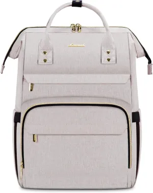 LOVEVOOK Laptop Backpack for Women,17 Inch Professional Womens Travel Backpack Purse Computer Laptop Bag Nurse Teacher Backpack,Waterproof College Work Bags Carry on Back Pack with USB Port,Off-white