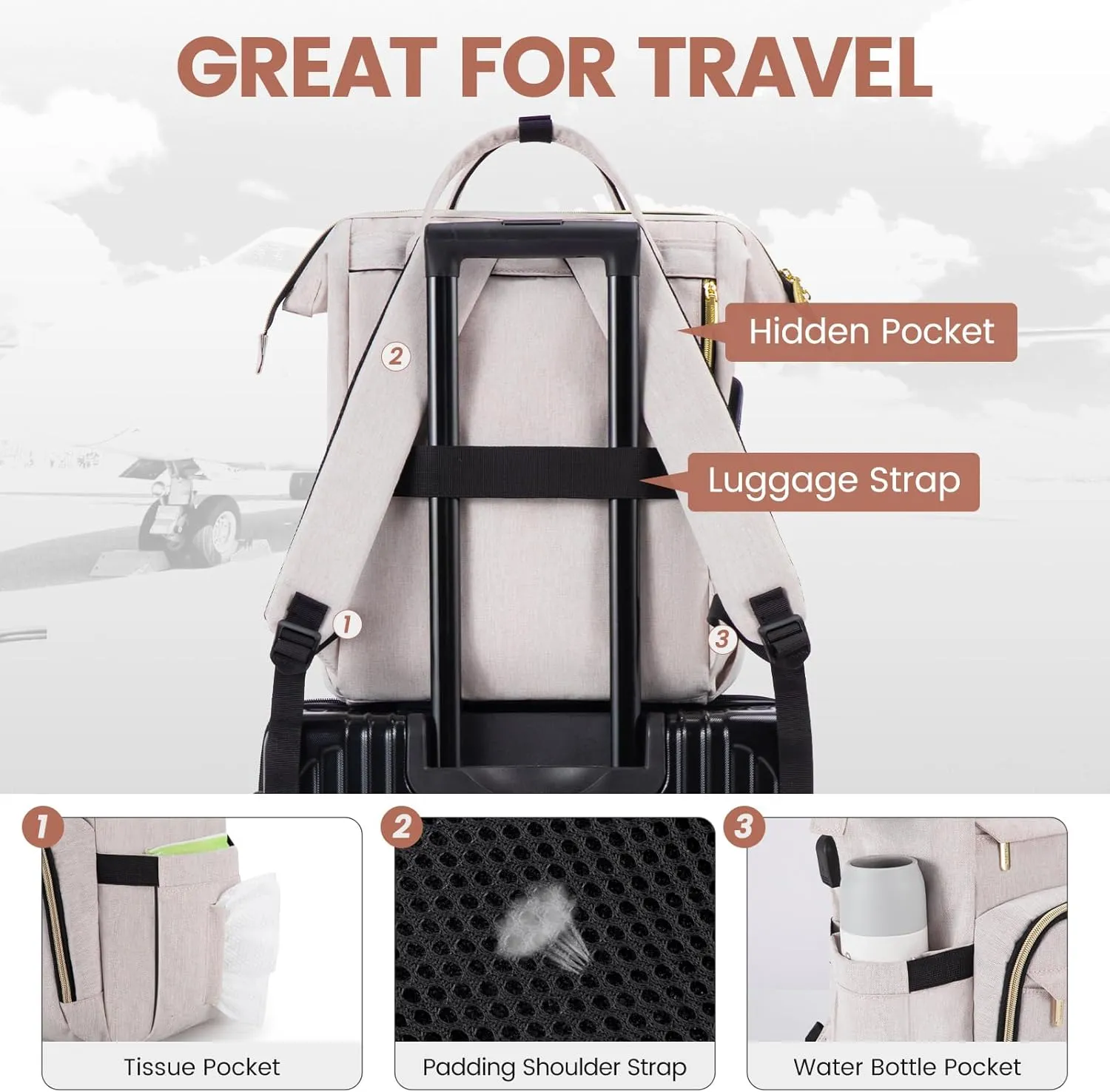 LOVEVOOK Laptop Backpack for Women,17 Inch Professional Womens Travel Backpack Purse Computer Laptop Bag Nurse Teacher Backpack,Waterproof College Work Bags Carry on Back Pack with USB Port,Off-white