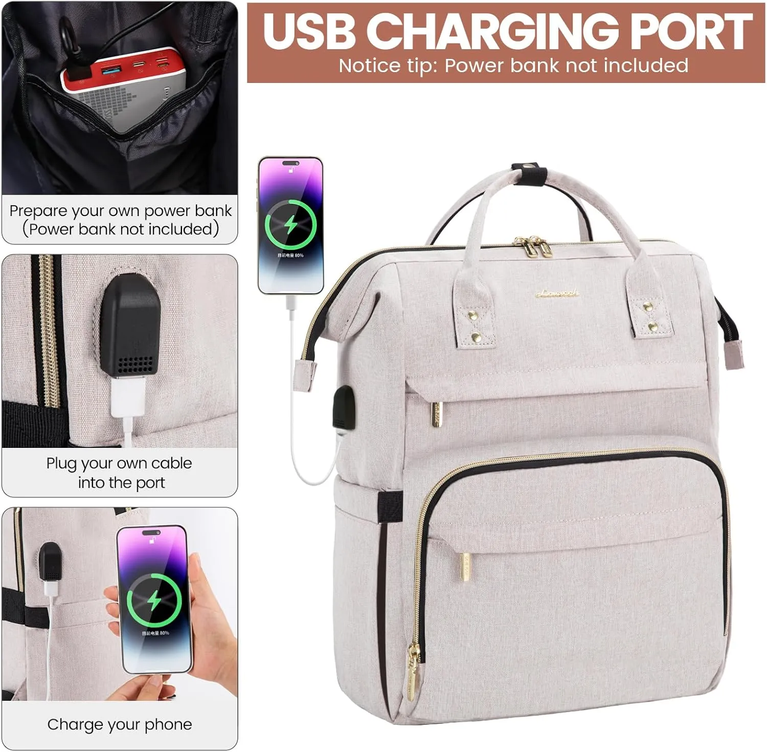 LOVEVOOK Laptop Backpack for Women,17 Inch Professional Womens Travel Backpack Purse Computer Laptop Bag Nurse Teacher Backpack,Waterproof College Work Bags Carry on Back Pack with USB Port,Off-white
