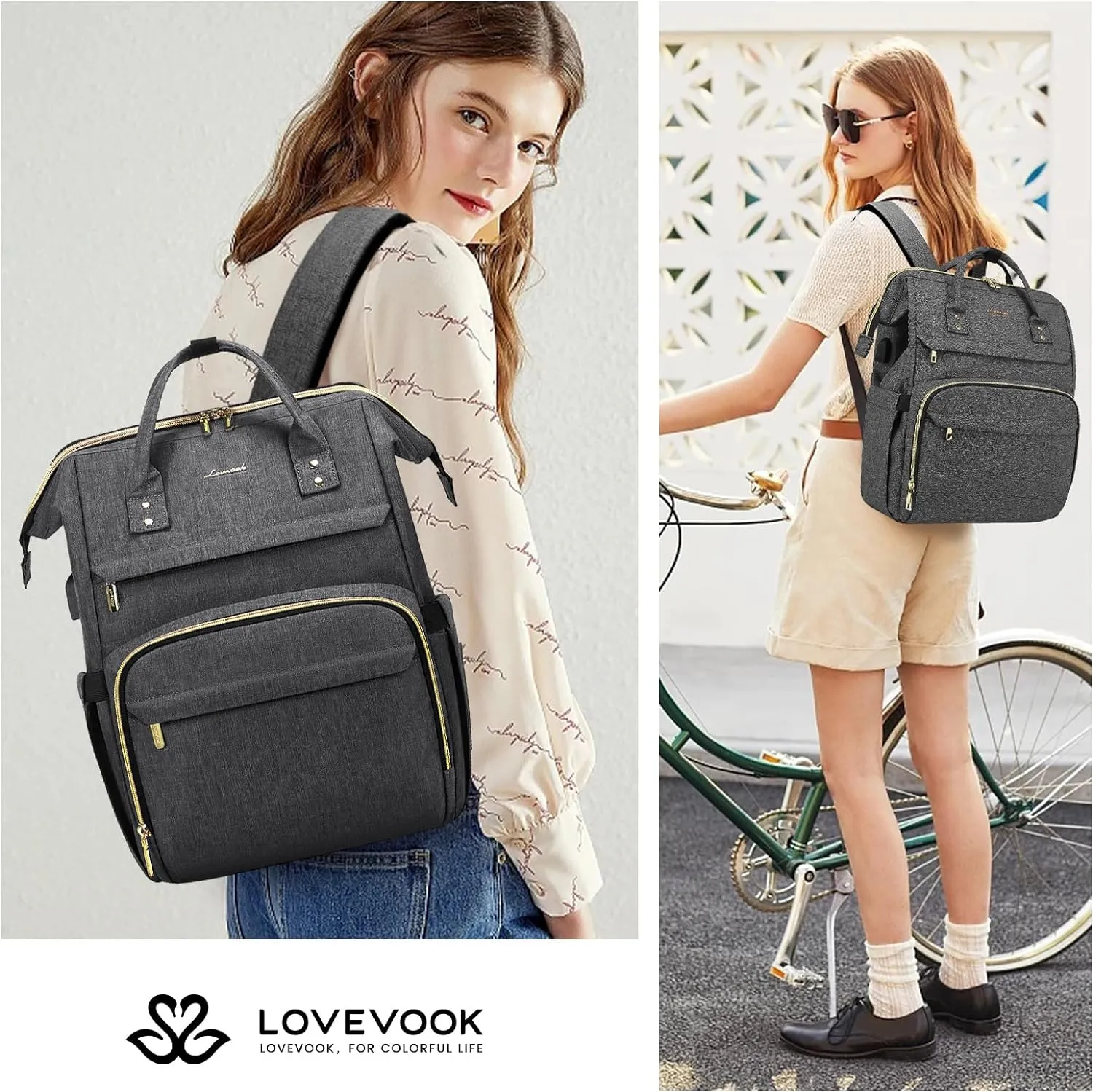 LOVEVOOK Laptop Backpack for Women,18 Inch Professional Womens Travel Backpack Purse Computer Laptop Bag Nurse Teacher Backpack,Waterproof College Work Bags Carry on Back Pack with USB Port,Dark Grey