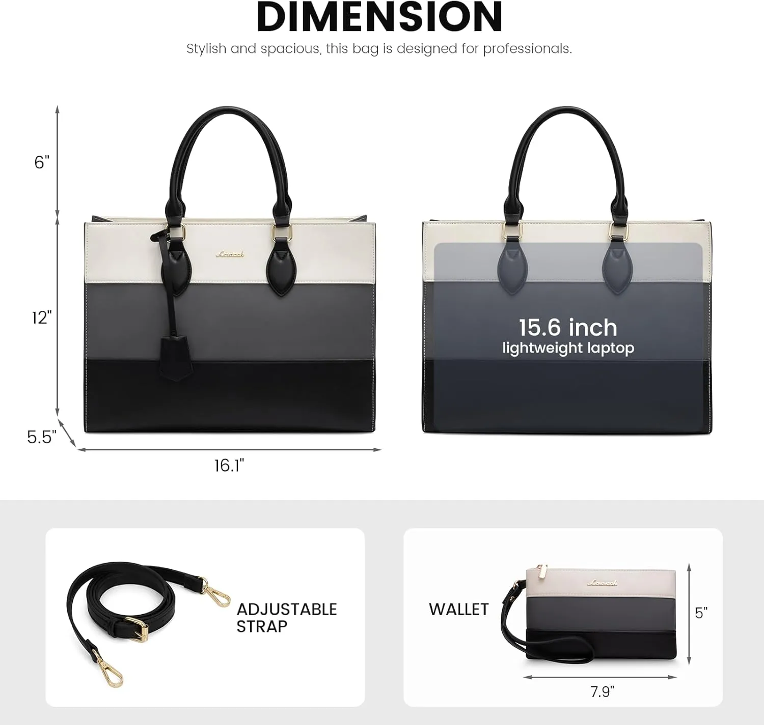 LOVEVOOK Laptop Tote Bag for Women, Work Totes Business Office Computer Briefcase with Clutch Purse