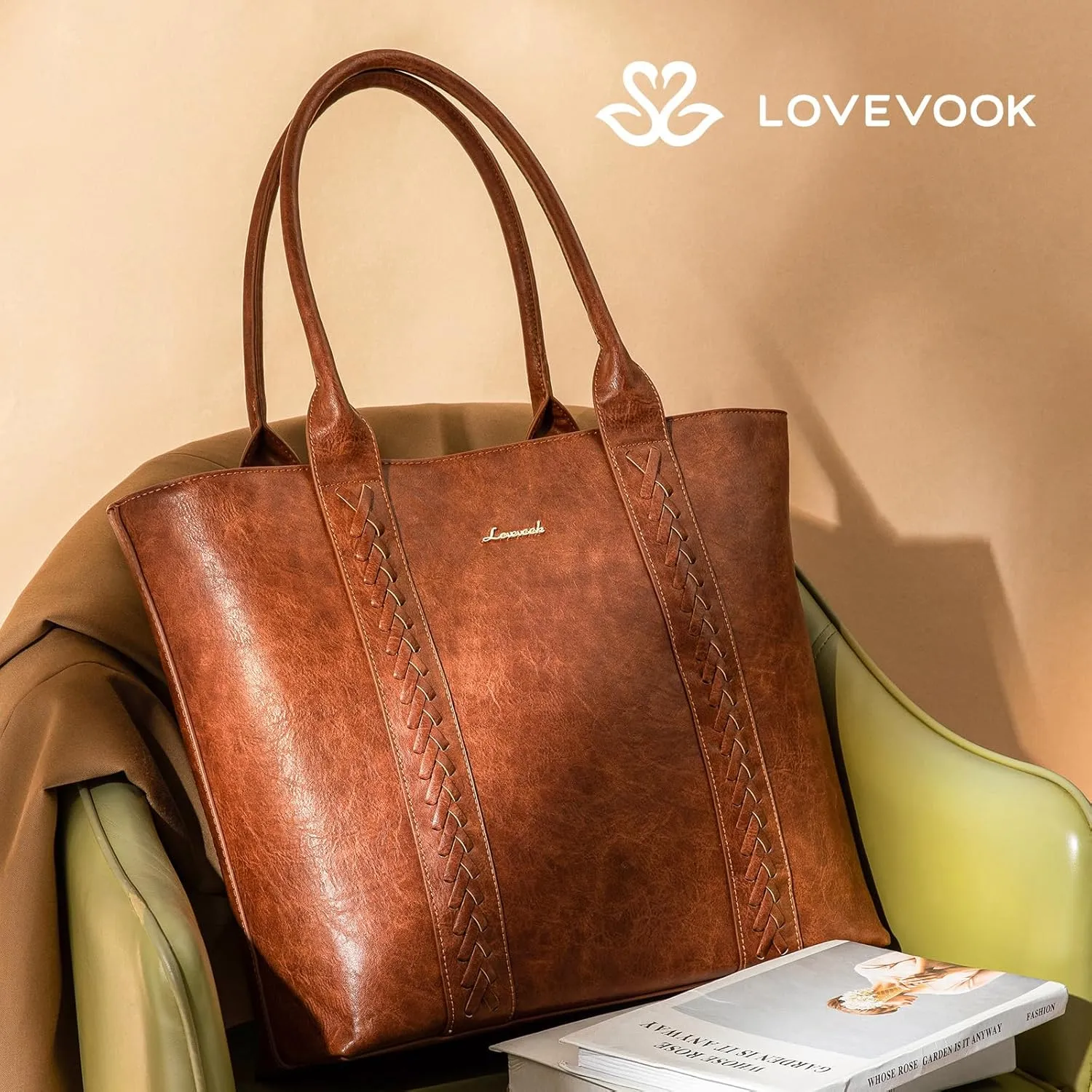 LOVEVOOK Tote Bag for Women Purse and Work Bags, Shoulder Purses with Large Black Woven Leather, Gifts for Womens