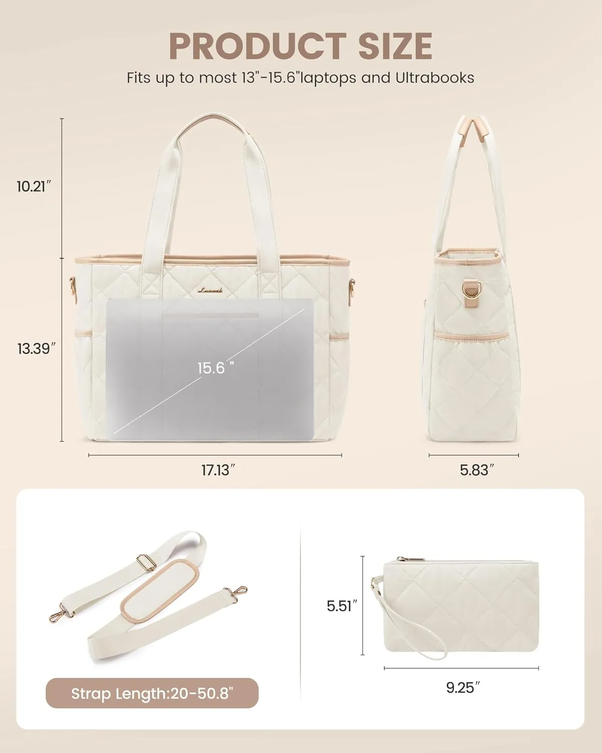 LOVEVOOK Tote Bag for Women, Quilted Puffer 15.6 Inch Laptop Handbag with Zipper, Large Lightweight Shoulder Bag