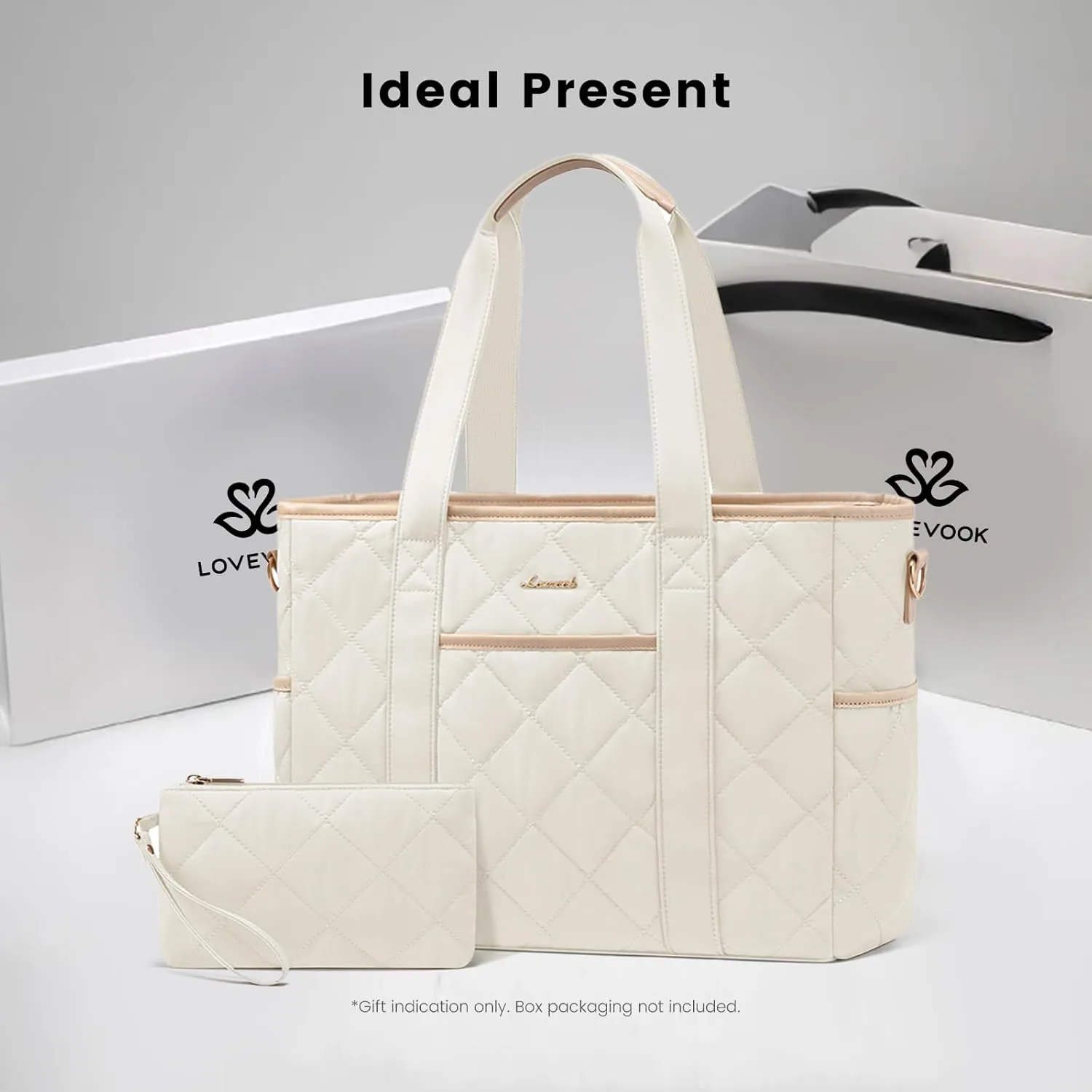 LOVEVOOK Tote Bag for Women, Quilted Puffer 15.6 Inch Laptop Handbag with Zipper, Large Lightweight Shoulder Bag