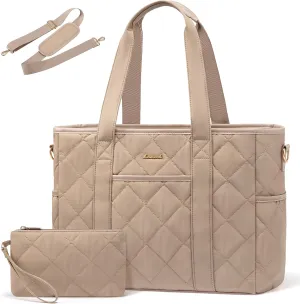 LOVEVOOK Tote Bag for Women, Quilted Puffer 15.6 Inch Laptop Handbag with Zipper, Large Lightweight Shoulder Bag