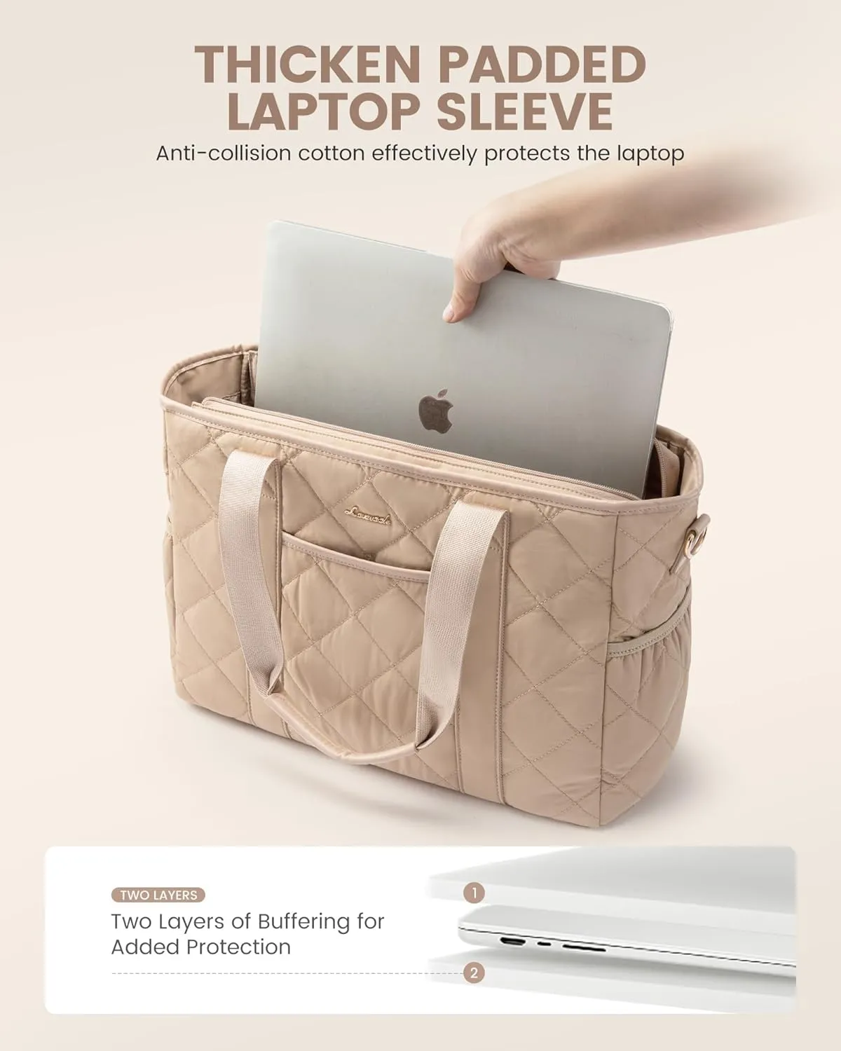 LOVEVOOK Tote Bag for Women, Quilted Puffer 15.6 Inch Laptop Handbag with Zipper, Large Lightweight Shoulder Bag