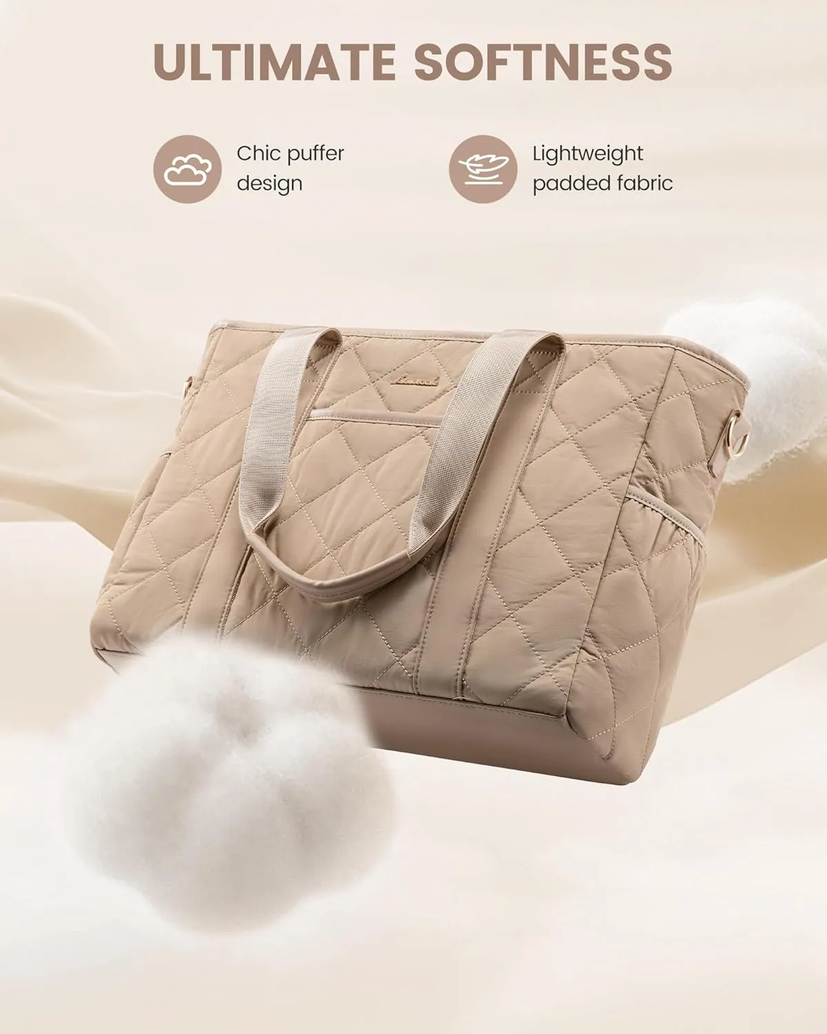 LOVEVOOK Tote Bag for Women, Quilted Puffer 15.6 Inch Laptop Handbag with Zipper, Large Lightweight Shoulder Bag