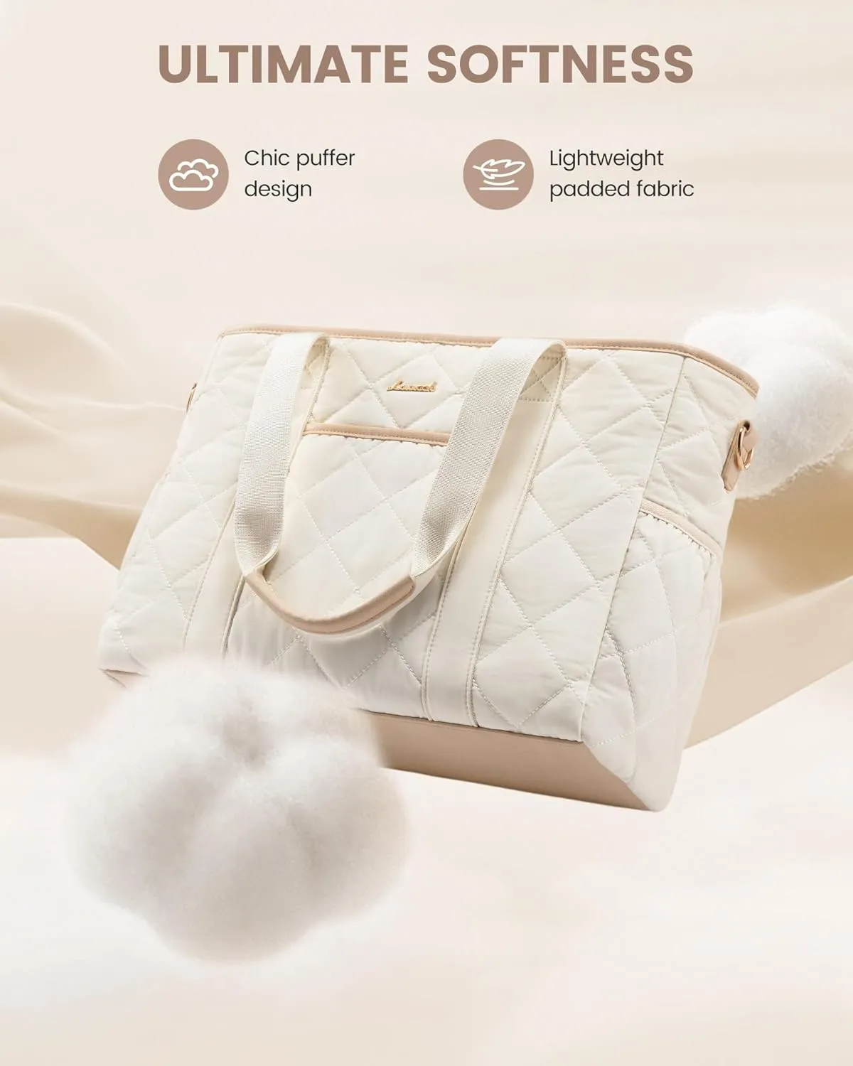 LOVEVOOK Tote Bag for Women, Quilted Puffer 15.6 Inch Laptop Handbag with Zipper, Large Lightweight Shoulder Bag