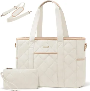 LOVEVOOK Tote Bag for Women, Quilted Puffer 15.6 Inch Laptop Handbag with Zipper, Large Lightweight Shoulder Bag