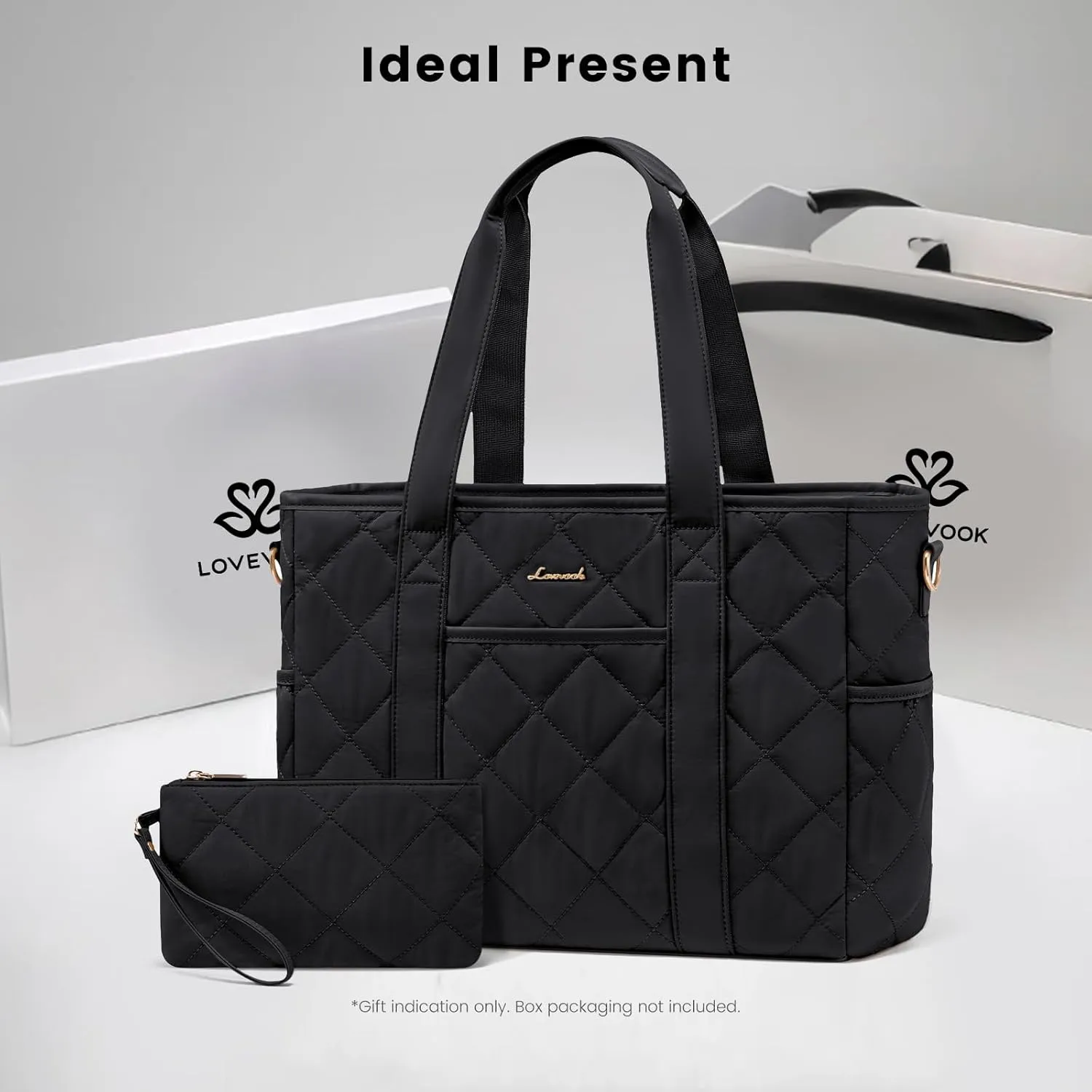 LOVEVOOK Tote Bag for Women, Quilted Puffer 15.6 Inch Laptop Handbag with Zipper, Large Lightweight Shoulder Bag
