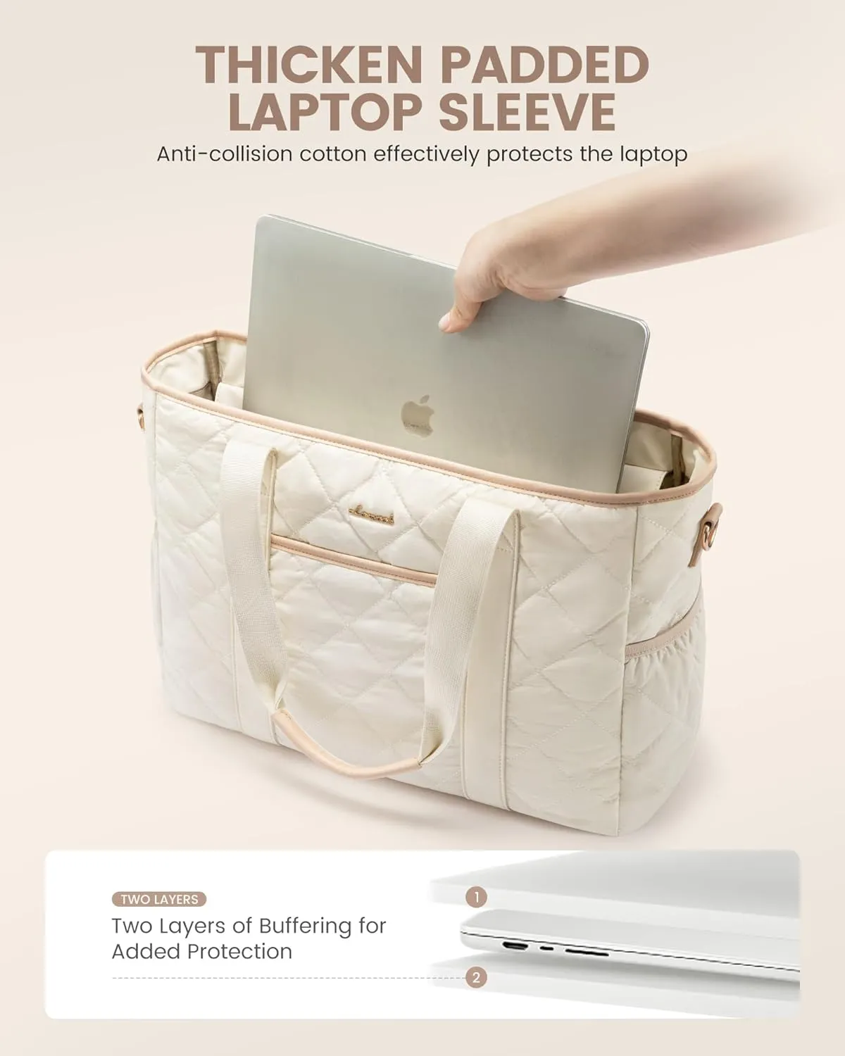 LOVEVOOK Tote Bag for Women, Quilted Puffer 15.6 Inch Laptop Handbag with Zipper, Large Lightweight Shoulder Bag