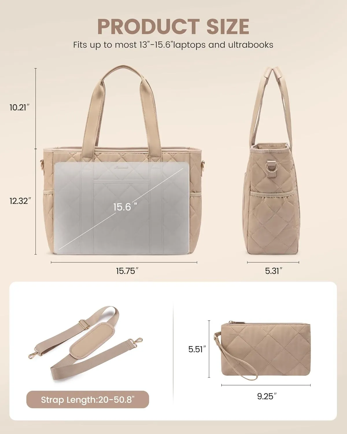 LOVEVOOK Tote Bag for Women, Quilted Puffer 15.6 Inch Laptop Handbag with Zipper, Large Lightweight Shoulder Bag